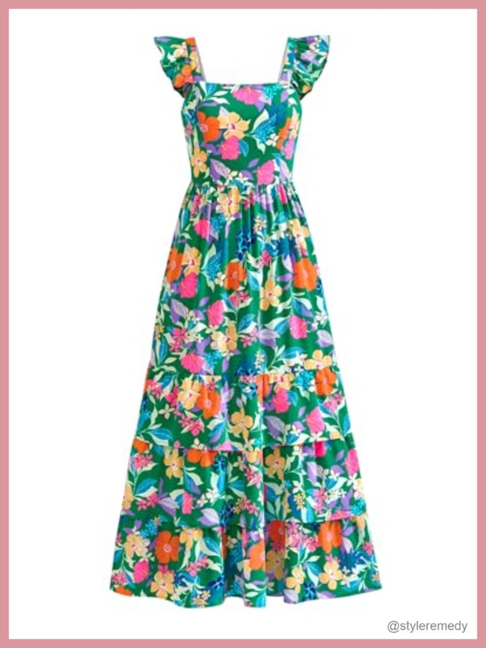 Women Summer Floral Maxi Dress Ruffled Straps Smocked A-Line Sundress